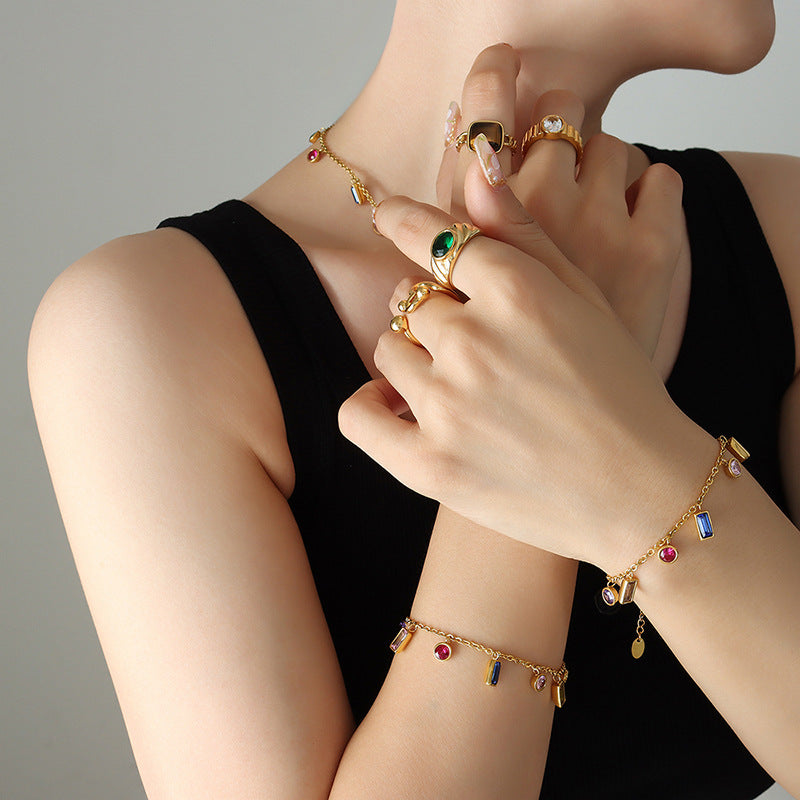 Aura Necklace Set - Multicolored Zircon Necklace & Bracelet