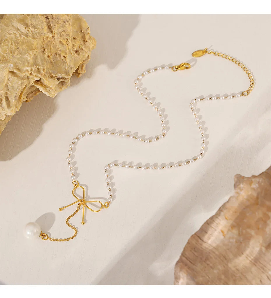 Dainty Dream - Gold Plated Bowknot Tassel Necklace & Earrings