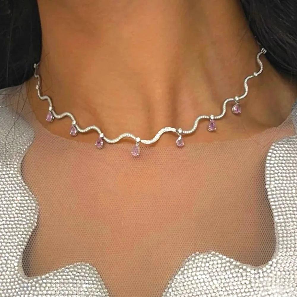 Blushdrift Necklace - Pink & White Zircon Drop Necklace