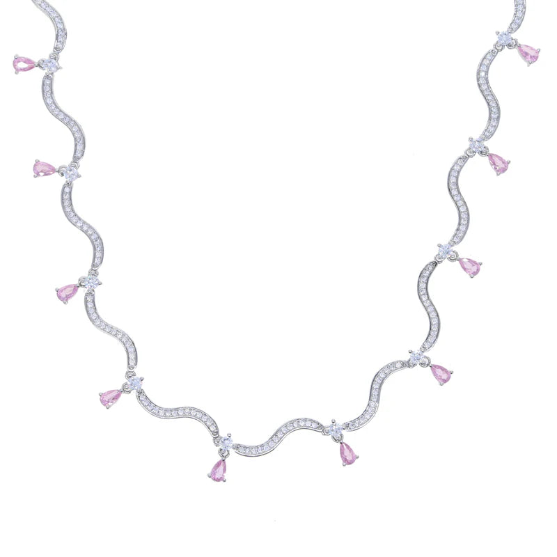 Blushdrift Necklace - Pink & White Zircon Drop Necklace