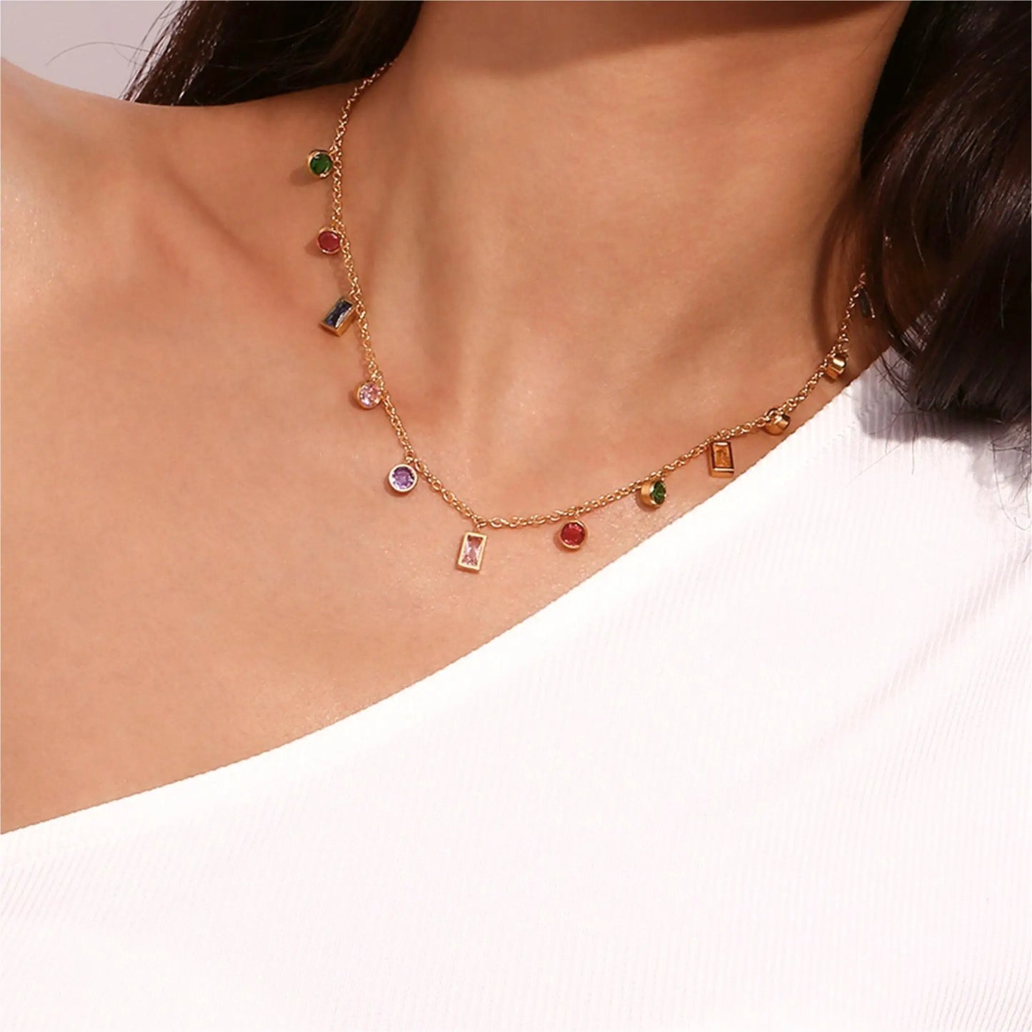 Aura Necklace Set - Multicolored Zircon Necklace & Bracelet