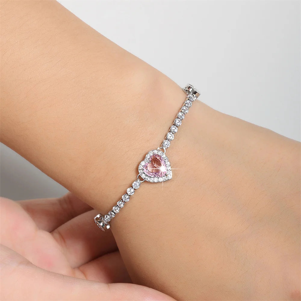 Lovergirl - Pink Heart Tennis Bracelet