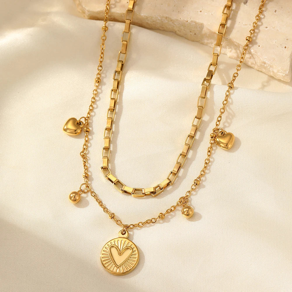 Gold Hearts - Stainless Steel Double Necklace