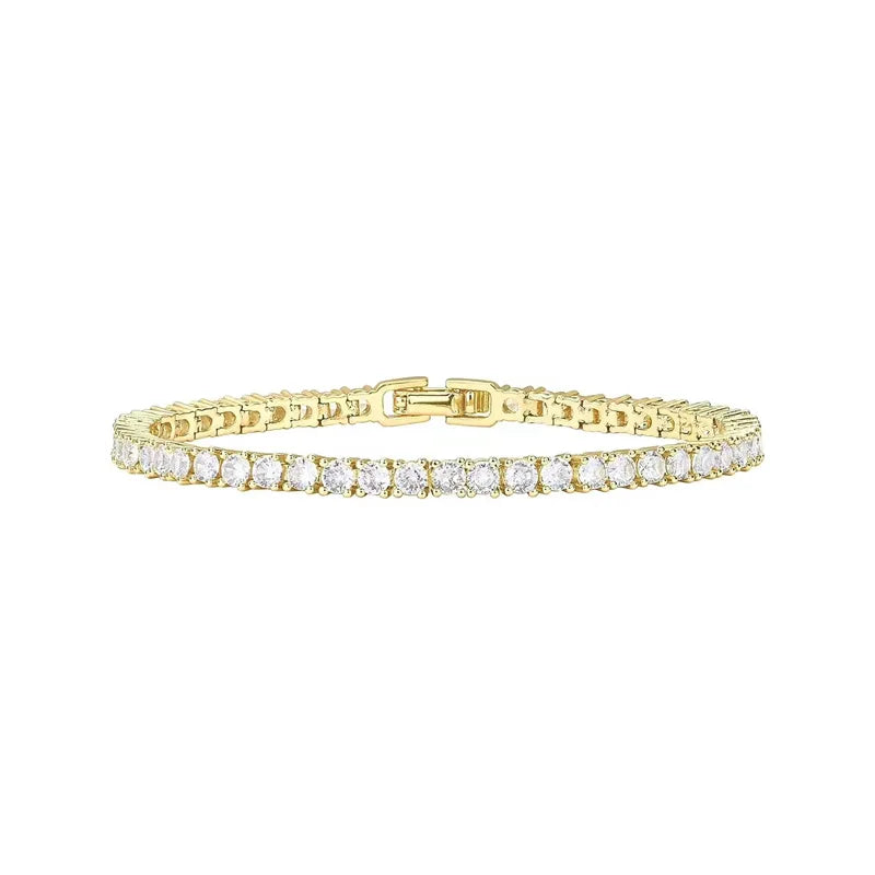 Sweetheart Stack - Gold & White Tennis Bracelet With Bow Detail