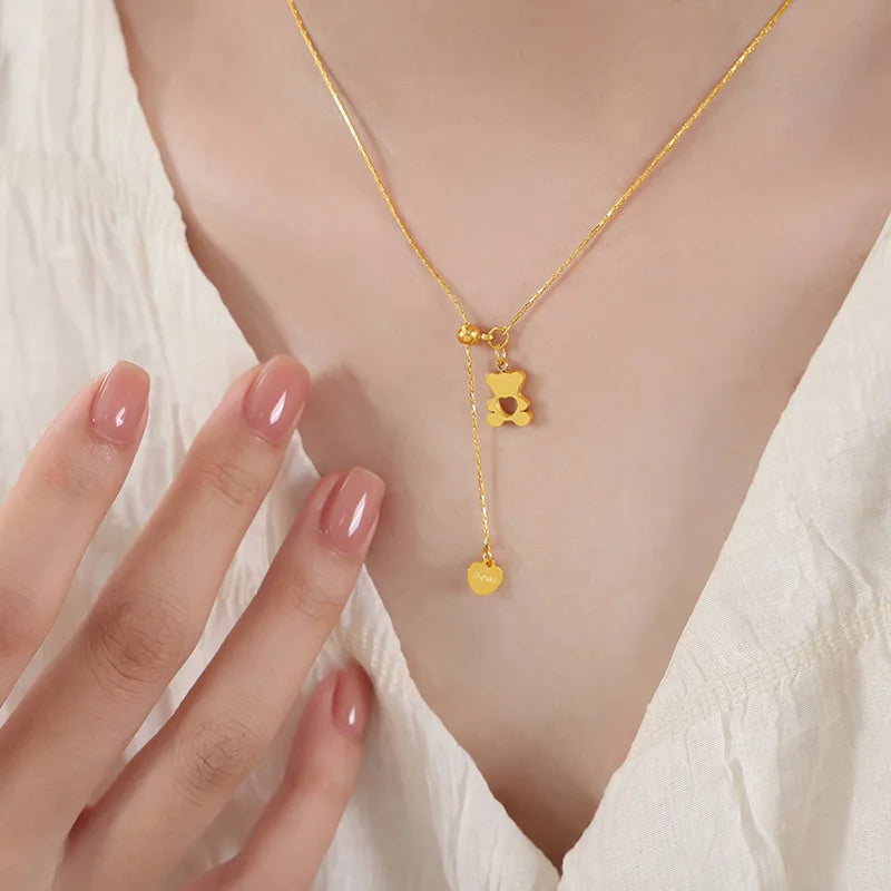 Aesthetic Gold Bear Necklace