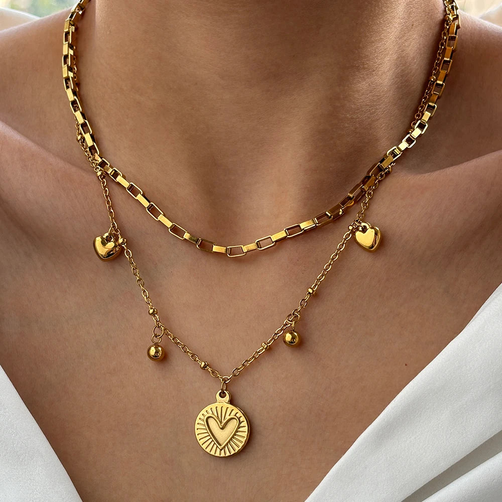 Gold Hearts - Stainless Steel Double Necklace