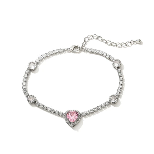 Lovergirl - Pink Heart Tennis Bracelet