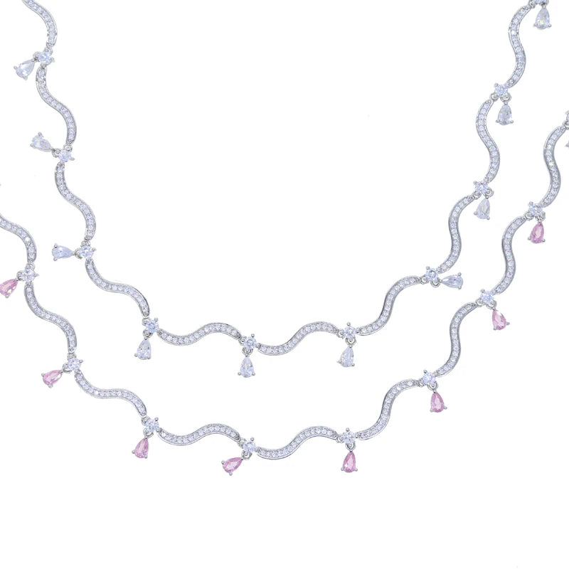 Blushdrift Necklace - Pink & White Zircon Drop Necklace