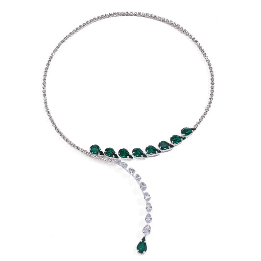 Opulence Necklace - Green Inlaid Zircon Chain