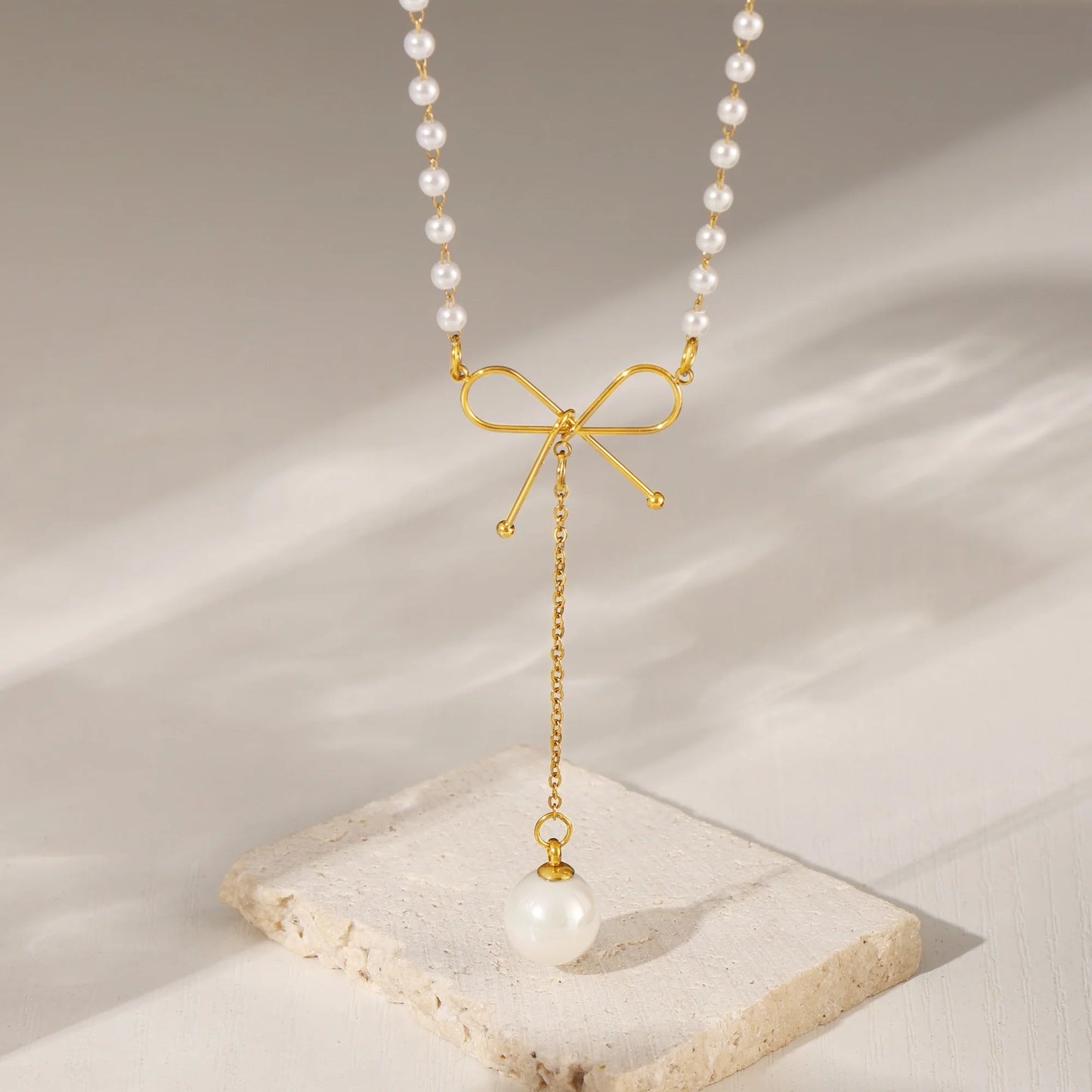 Dainty Dream - Gold Plated Bowknot Tassel Necklace & Earrings