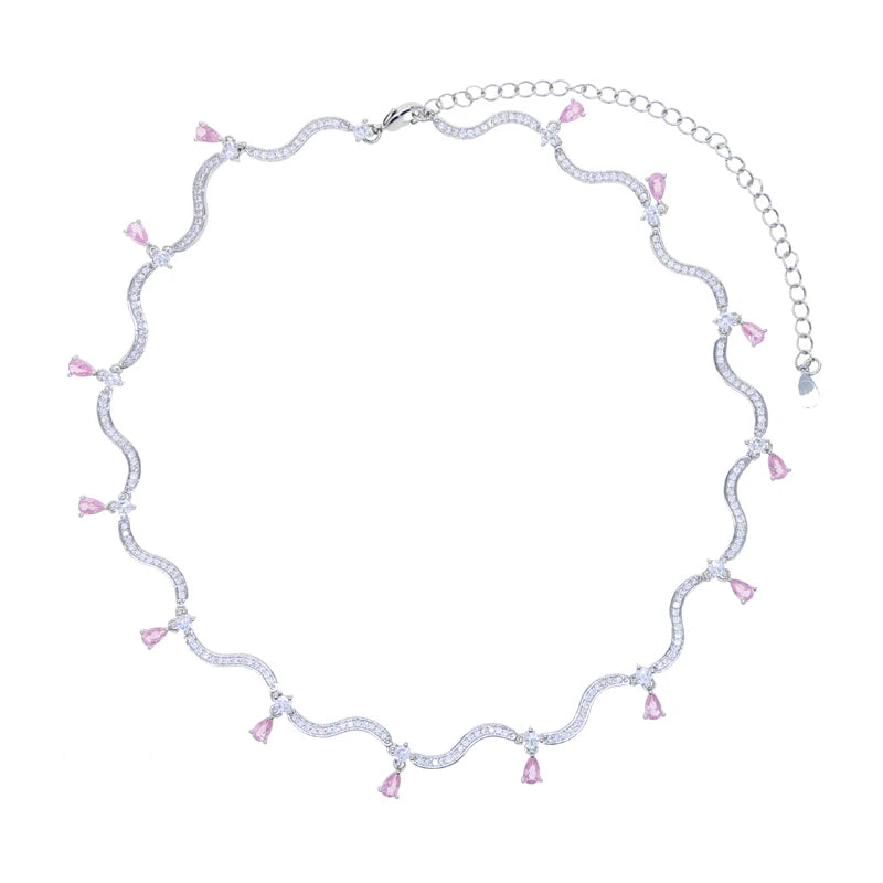 Blushdrift Necklace - Pink & White Zircon Drop Necklace