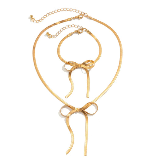 Ribbons Of Gold Pendant Necklace & Bracelet
