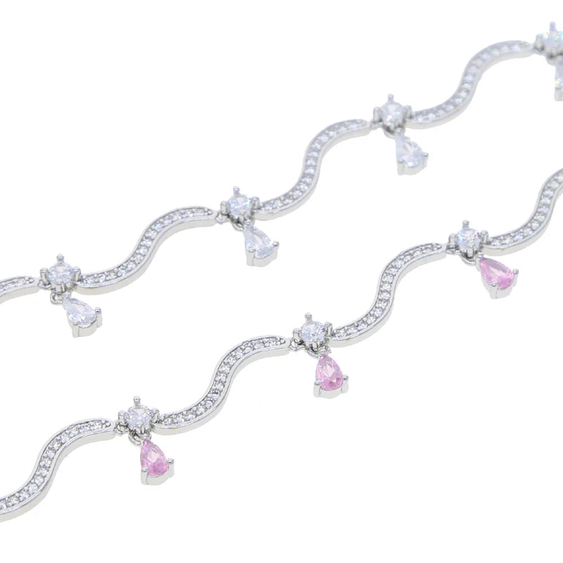 Blushdrift Necklace - Pink & White Zircon Drop Necklace