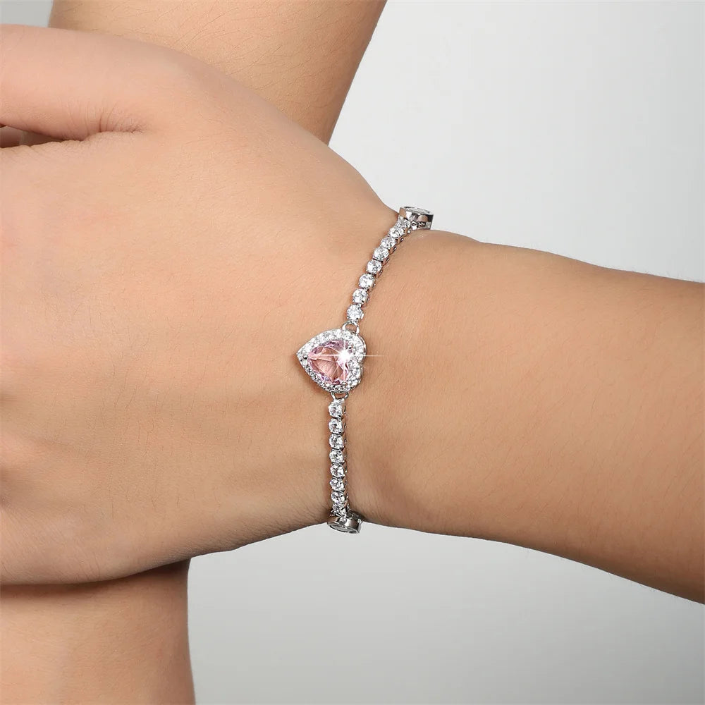 Lovergirl - Pink Heart Tennis Bracelet