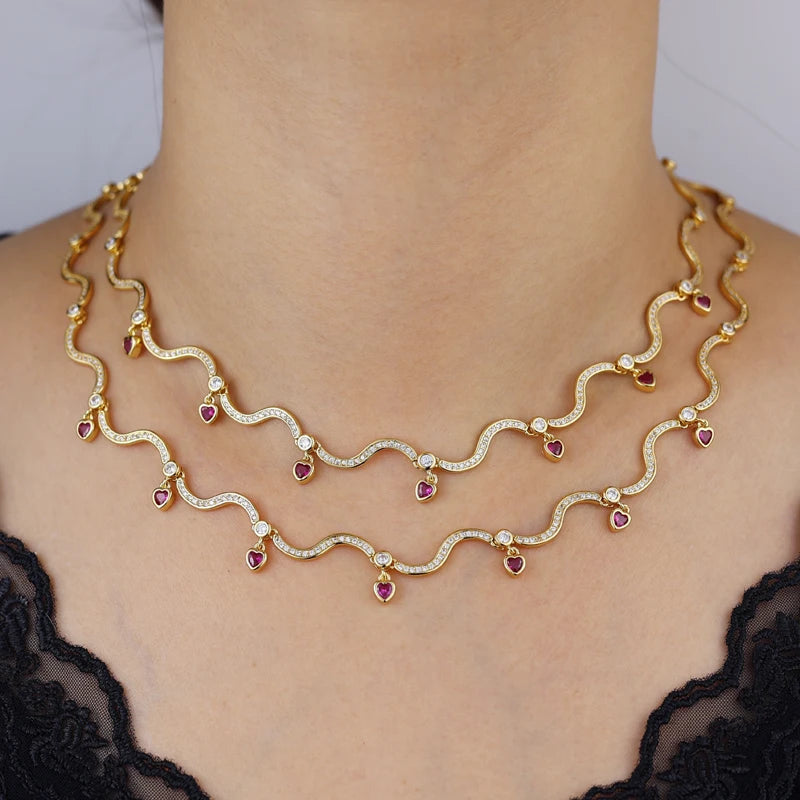 Blushdrift Necklace - Pink & White Zircon Drop Necklace