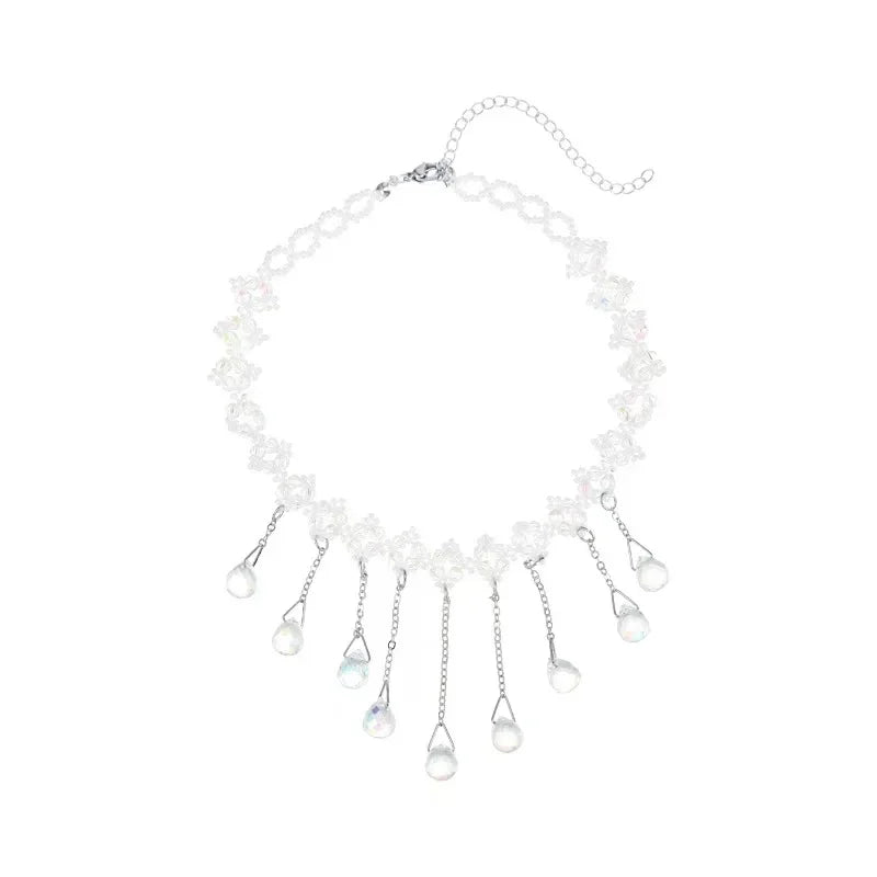Aqua Drip - Crystals Tassel Necklace