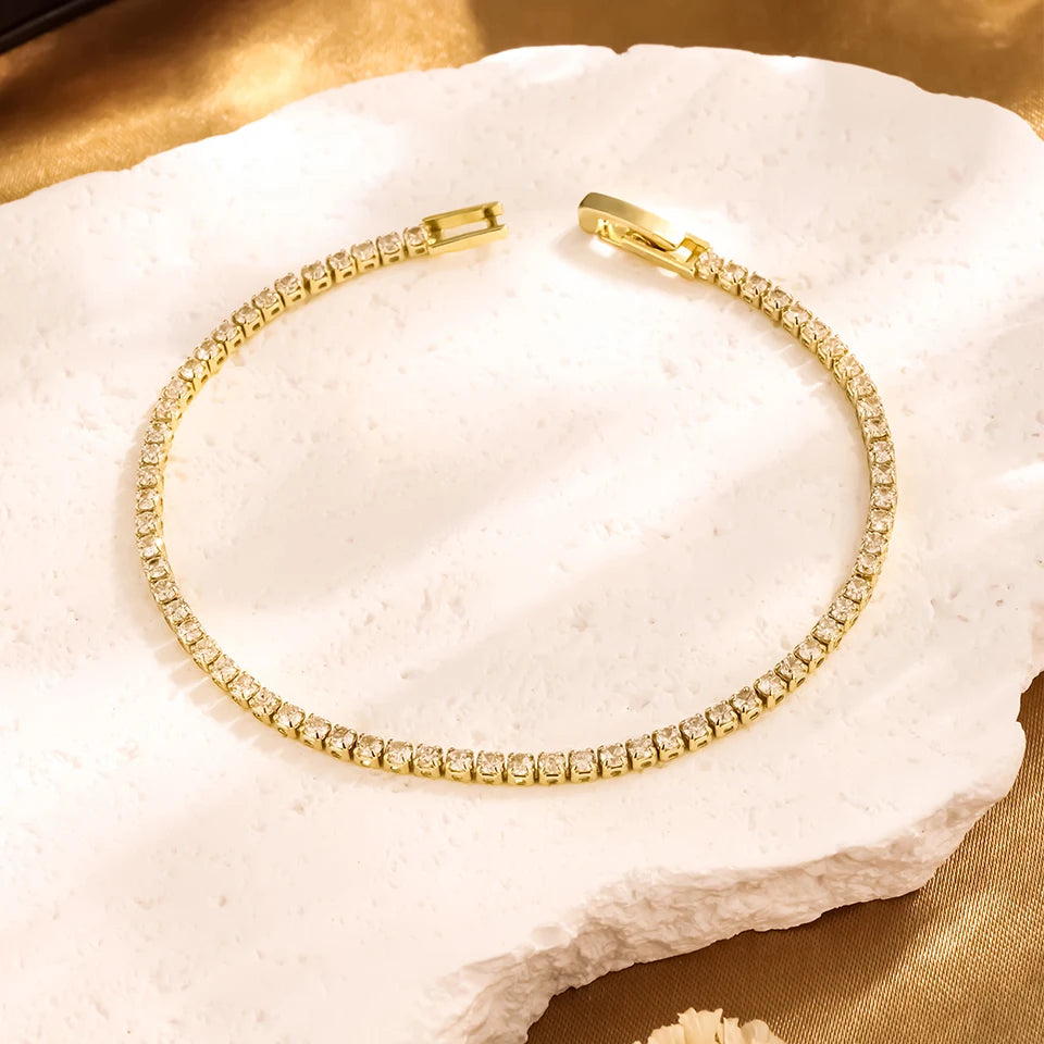 Sweetheart Stack - Gold & White Tennis Bracelet With Bow Detail