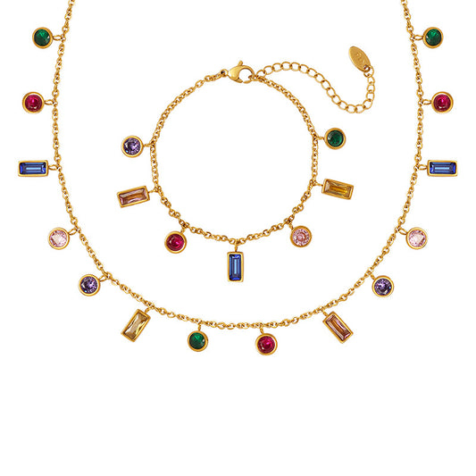 Aura Necklace Set - Multicolored Zircon Necklace & Bracelet