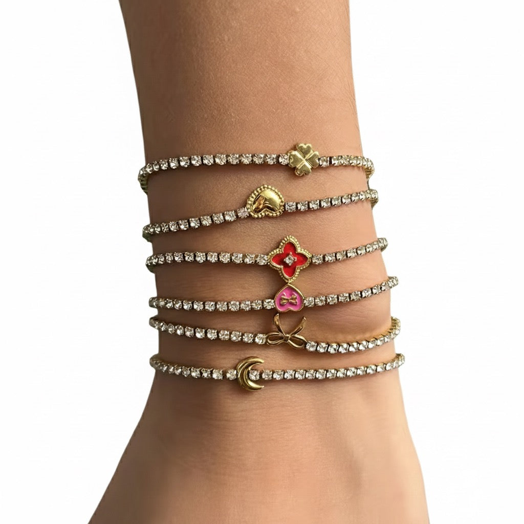 Sweetheart Stack - Gold & White Tennis Bracelets