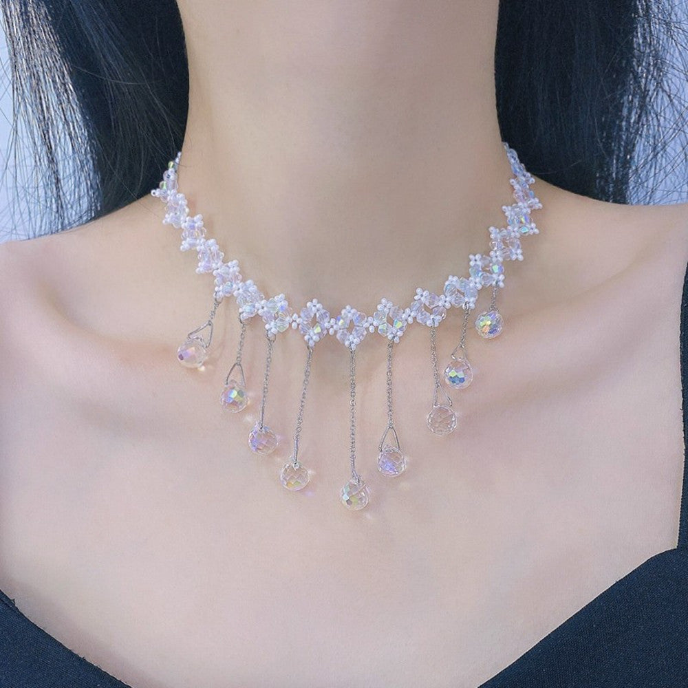 Aqua Drip - Dripping Zircon Tassel Necklace