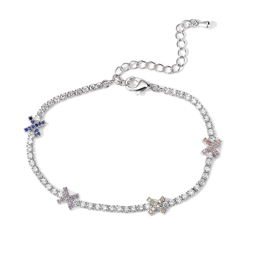 Sweetheart Stack - Gold & White Tennis Bracelet With Bow Detail
