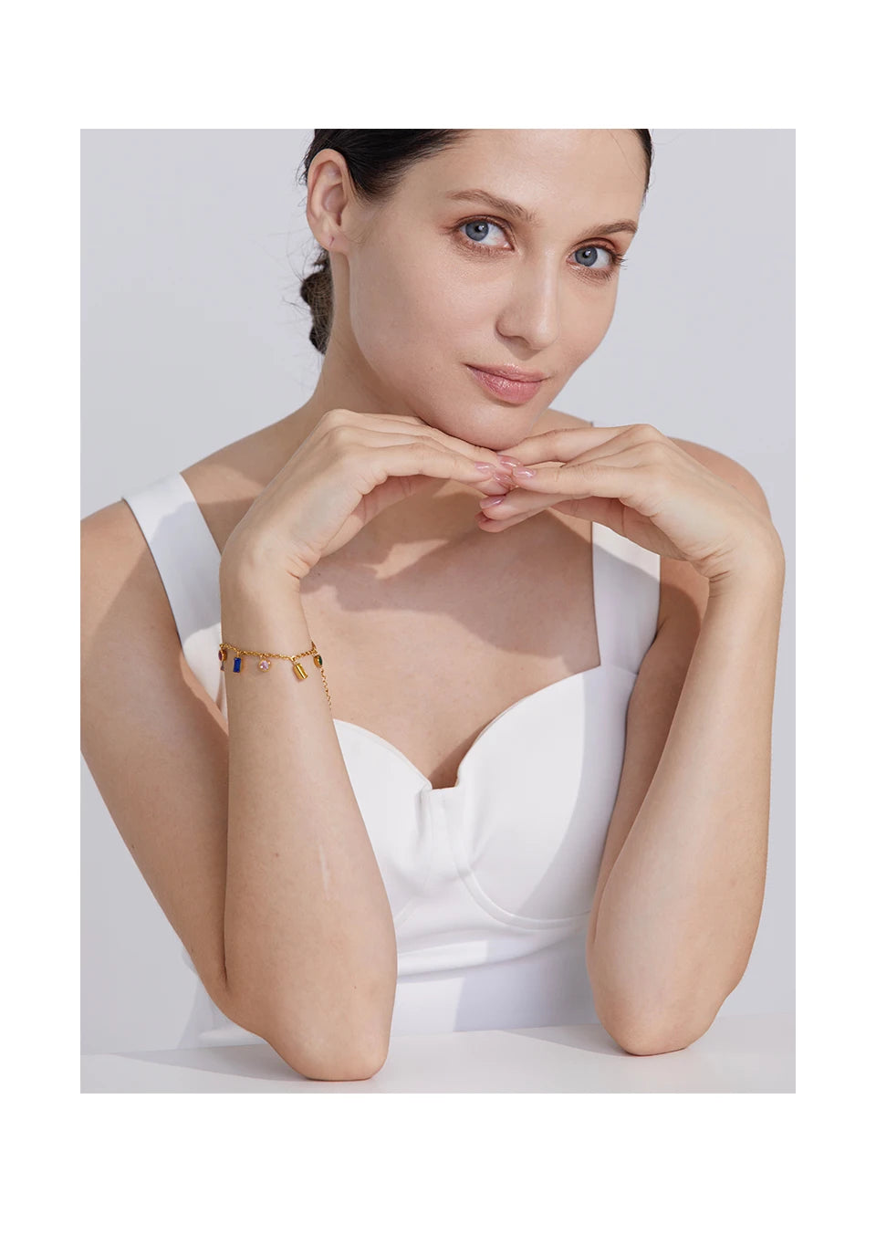 Yhpup Luxury Bling Colorful Cubic Zirconia Chain Necklace Bracelet CZ Waterproof Stainless Steel Jewelry Exquisite Set Women