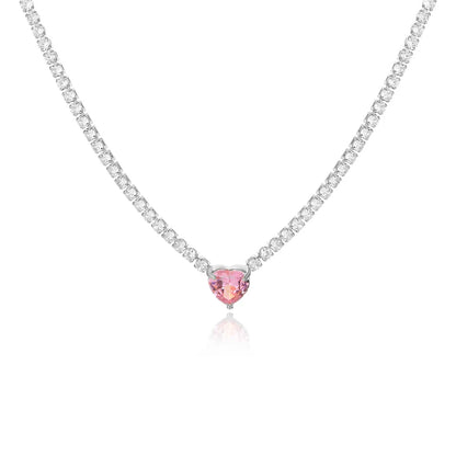 Dreamline - Zircon tennis necklace with heart & drop pendants