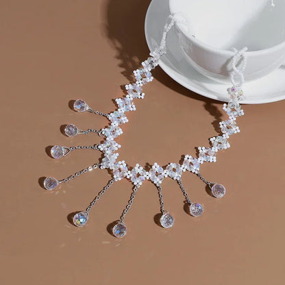 Aqua Drip - Crystals Tassel Necklace