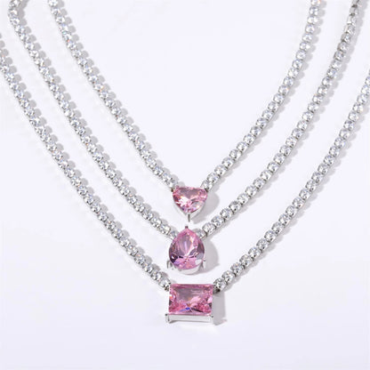 Dreamline - Zircon tennis necklace with heart & drop pendants