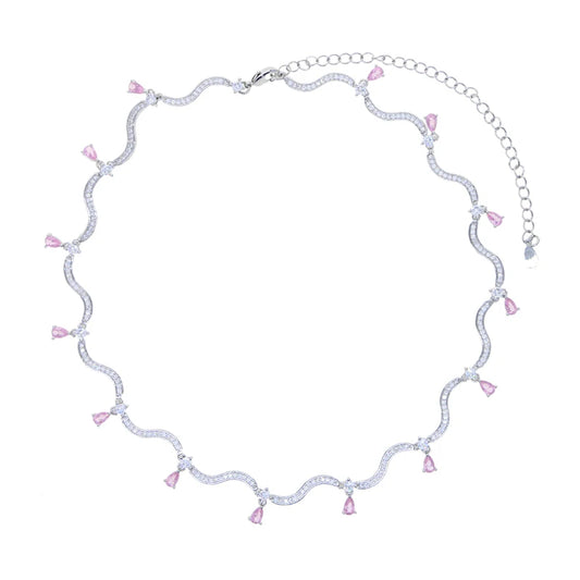 Blushdrift Necklace - Pink & White Zircon Drop Necklace