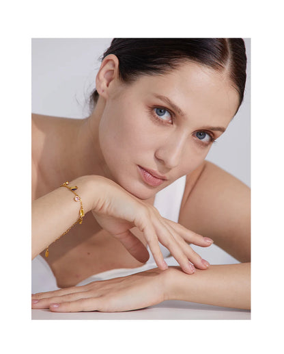 Yhpup Luxury Bling Colorful Cubic Zirconia Chain Necklace Bracelet CZ Waterproof Stainless Steel Jewelry Exquisite Set Women