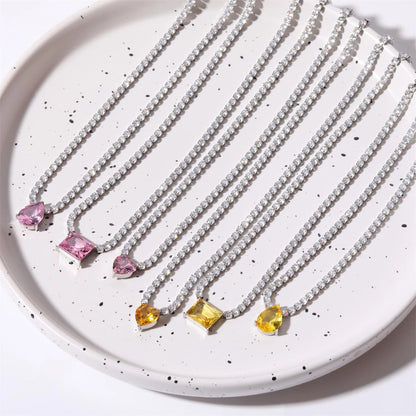 Dreamline - Zircon tennis necklace with heart & drop pendants