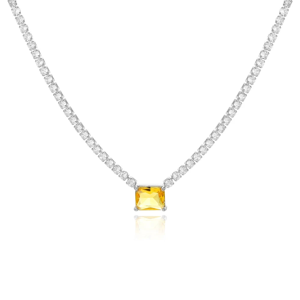 Dreamline - Zircon tennis necklace with heart & drop pendants