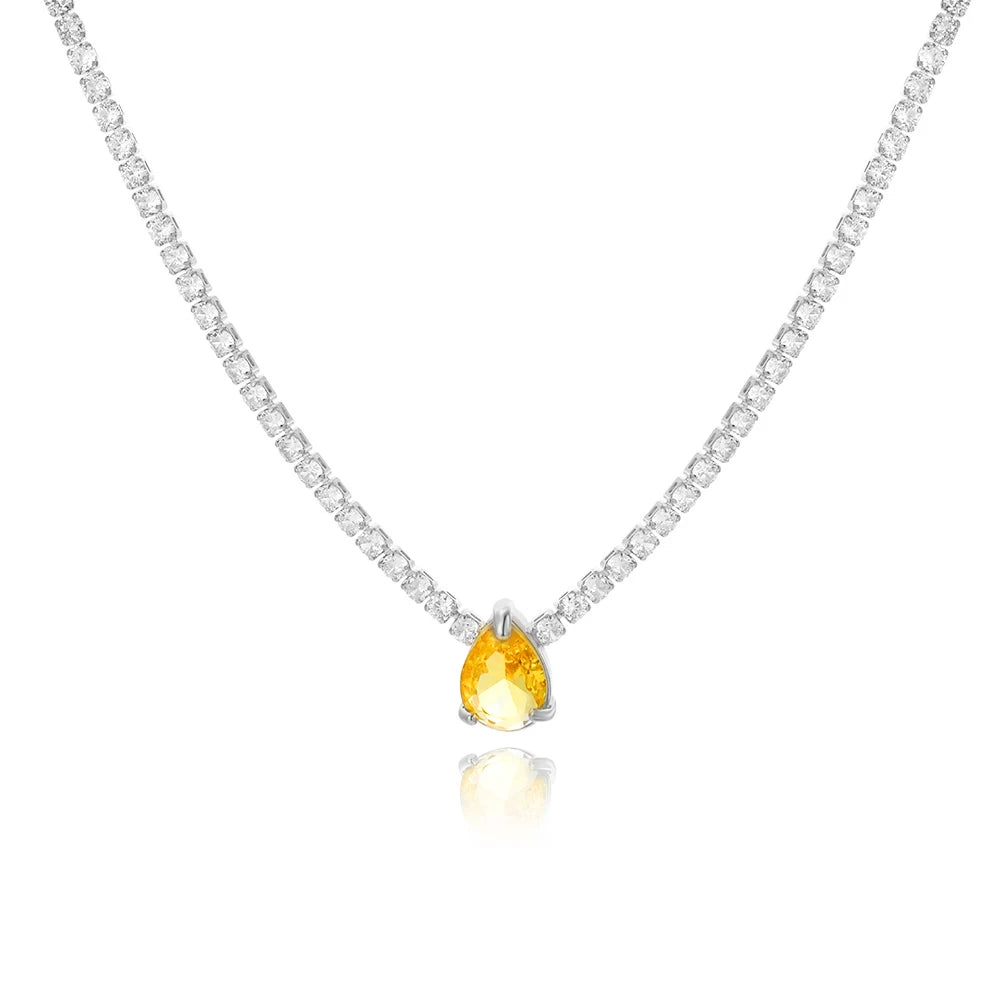 Dreamline - Zircon tennis necklace with heart & drop pendants