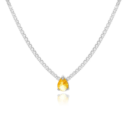 Dreamline - Zircon tennis necklace with heart & drop pendants