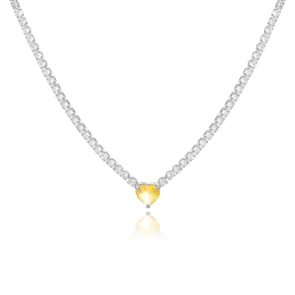 Dreamline - Zircon tennis necklace with heart & drop pendants