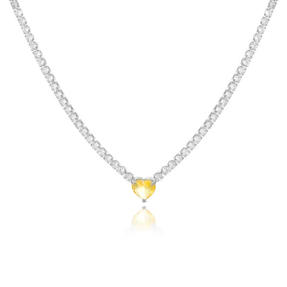 Dreamline - Zircon tennis necklace with heart & drop pendants