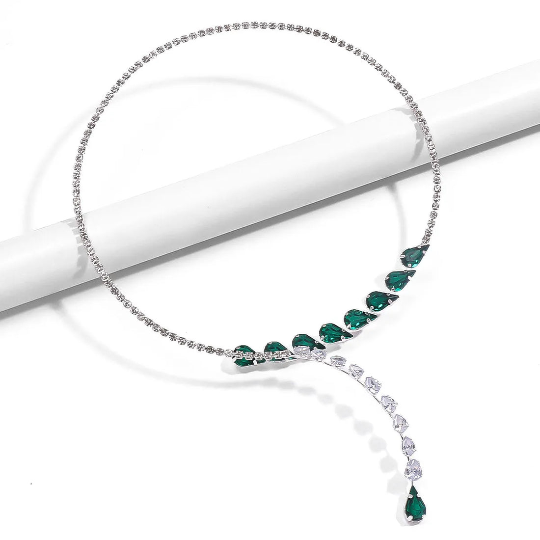 Opulence Necklace - Green Inlaid Zircon Chain