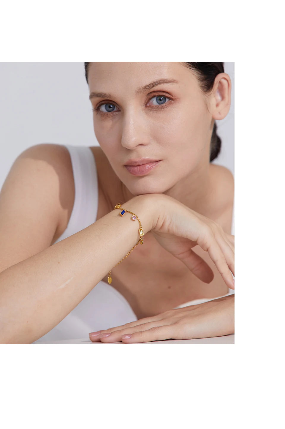 Yhpup Luxury Bling Colorful Cubic Zirconia Chain Necklace Bracelet CZ Waterproof Stainless Steel Jewelry Exquisite Set Women