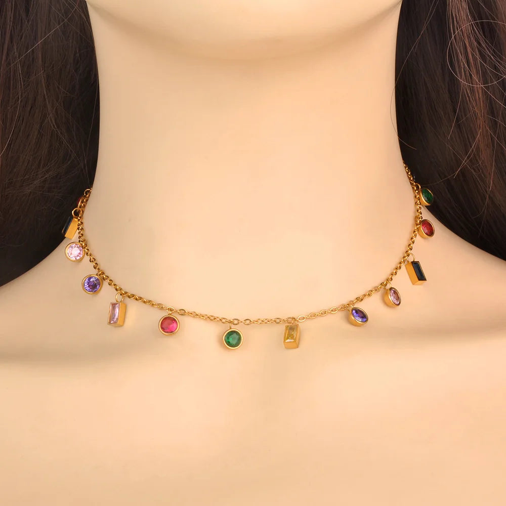 Aura Necklace Set - Multicolored Zircon Necklace & Bracelet