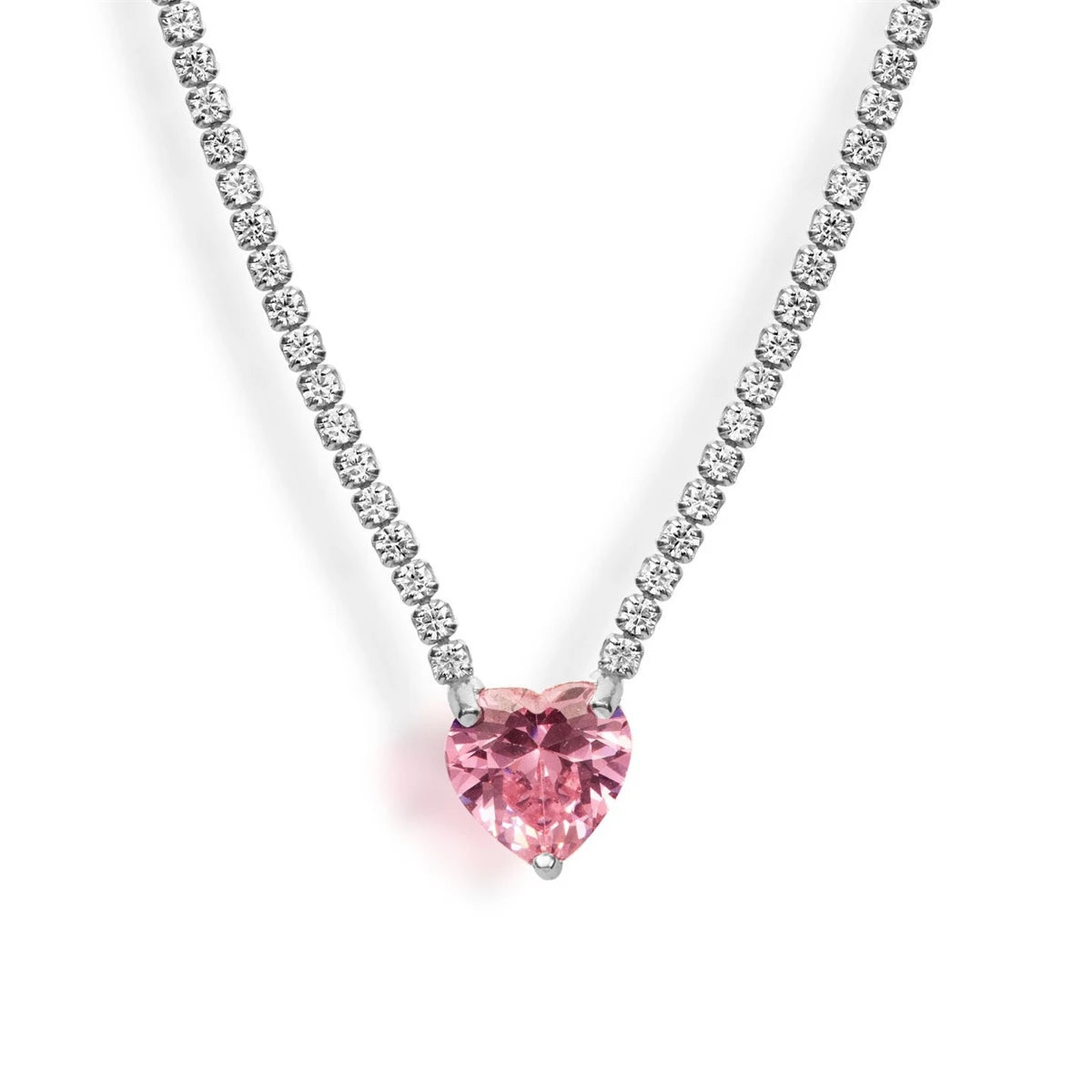 Dreamline - Zircon tennis necklace with heart & drop pendants