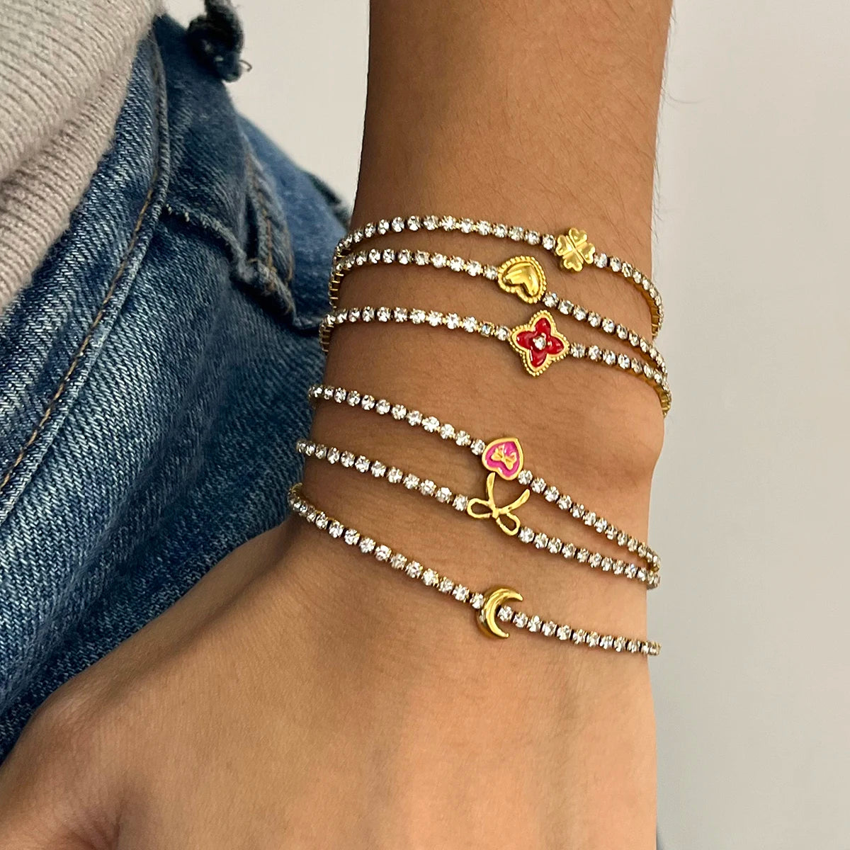 Sweetheart Stack - Gold & White Tennis Bracelets