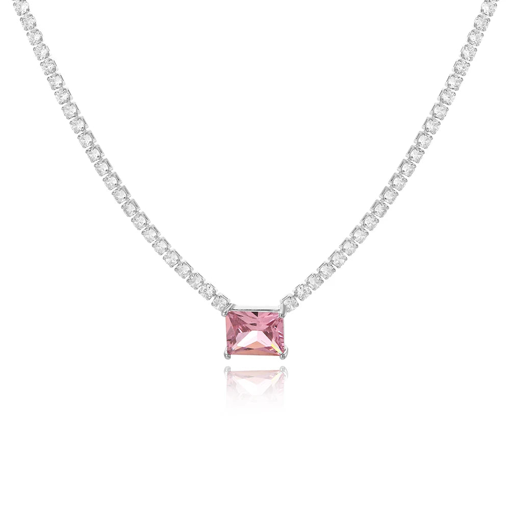 Dreamline - Zircon tennis necklace with heart & drop pendants