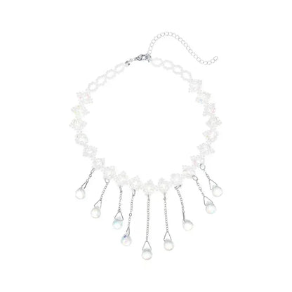 Aqua Drip - Crystals Tassel Necklace
