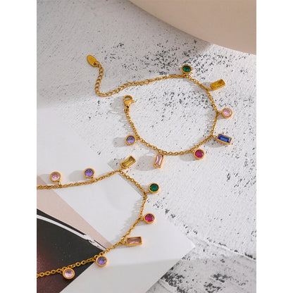 Yhpup Luxury Bling Colorful Cubic Zirconia Chain Necklace Bracelet CZ Waterproof Stainless Steel Jewelry Exquisite Set Women