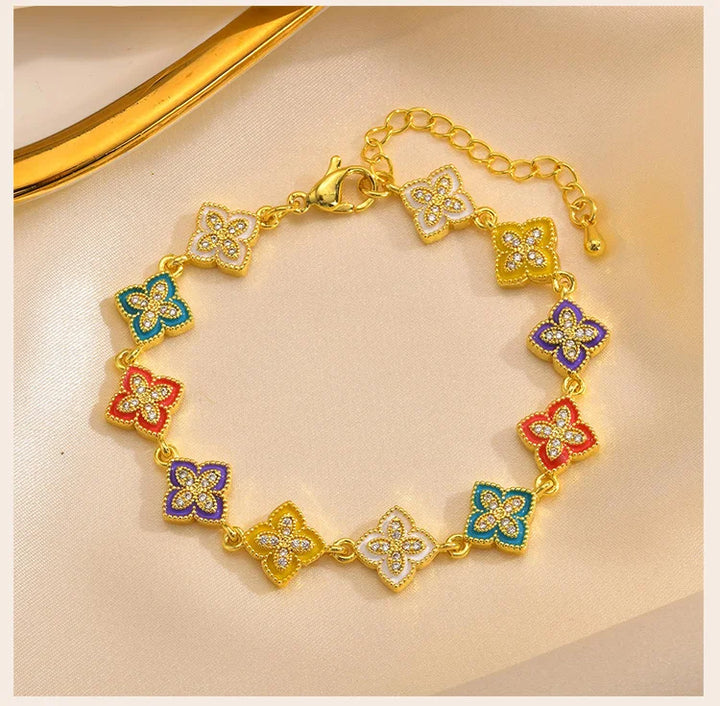 Chrome Leaf - Multicolored Zircon Flower Bracelet