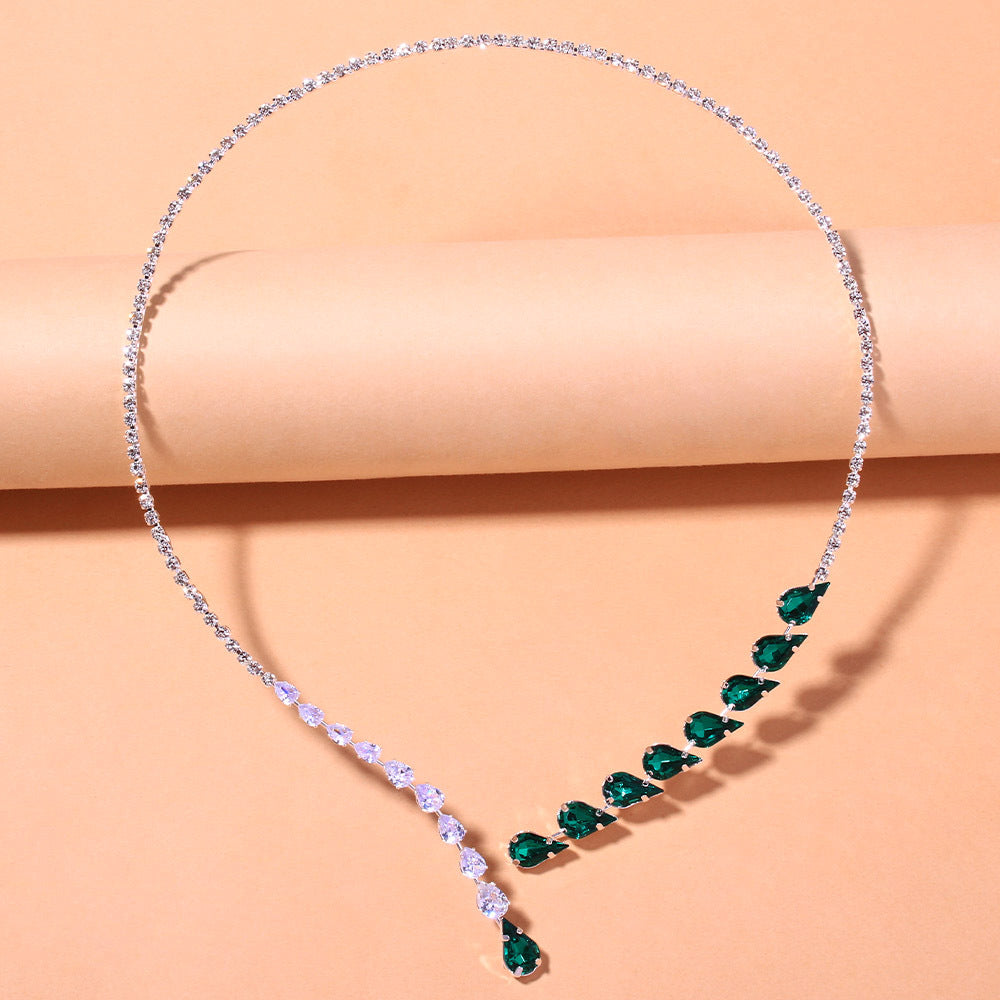 Opulence Necklace - Green Inlaid Zircon Chain