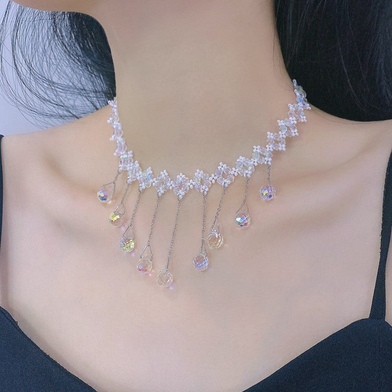 Aqua Drip - Dripping Zircon Tassel Necklace